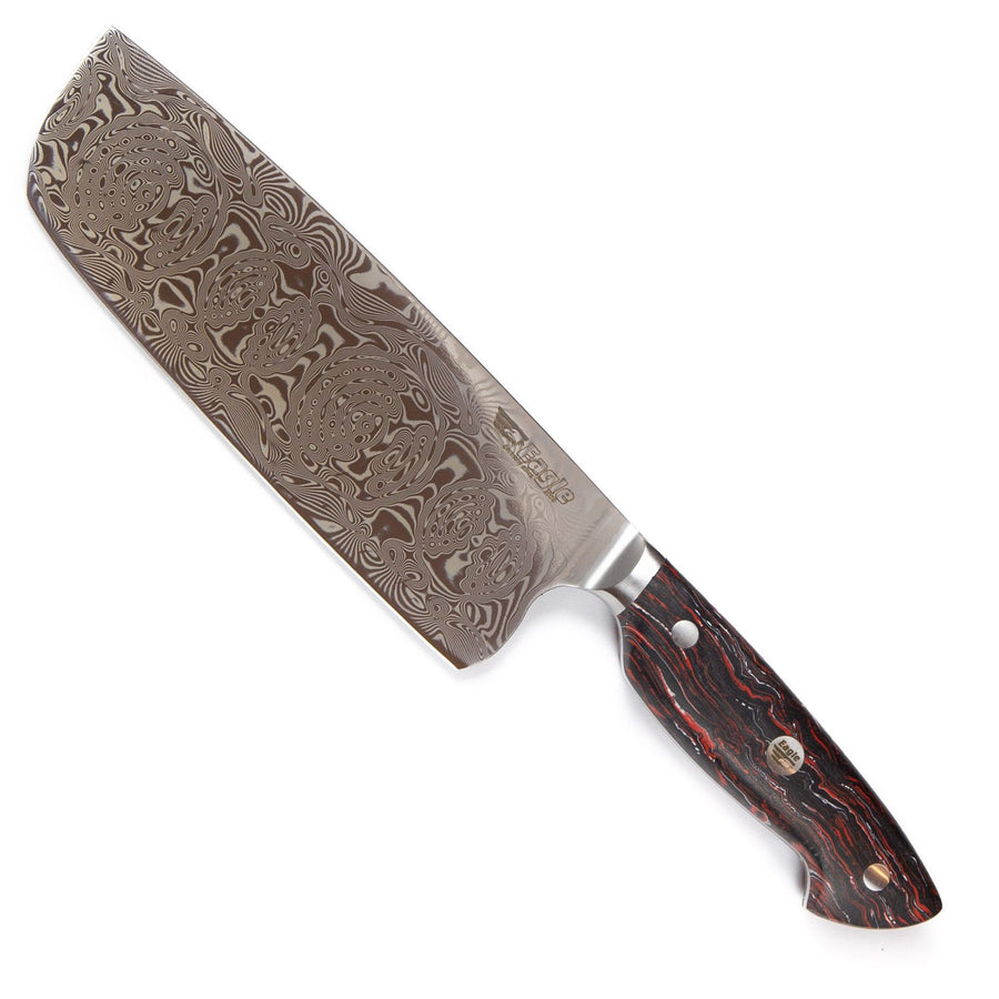Eagle Pro U-Grip - Nakiri-Messer 18 cm Klingenlänge - Voll-Damaststahl 108 Lagen / Heftschalen: G10 schwarz-rot-weiß