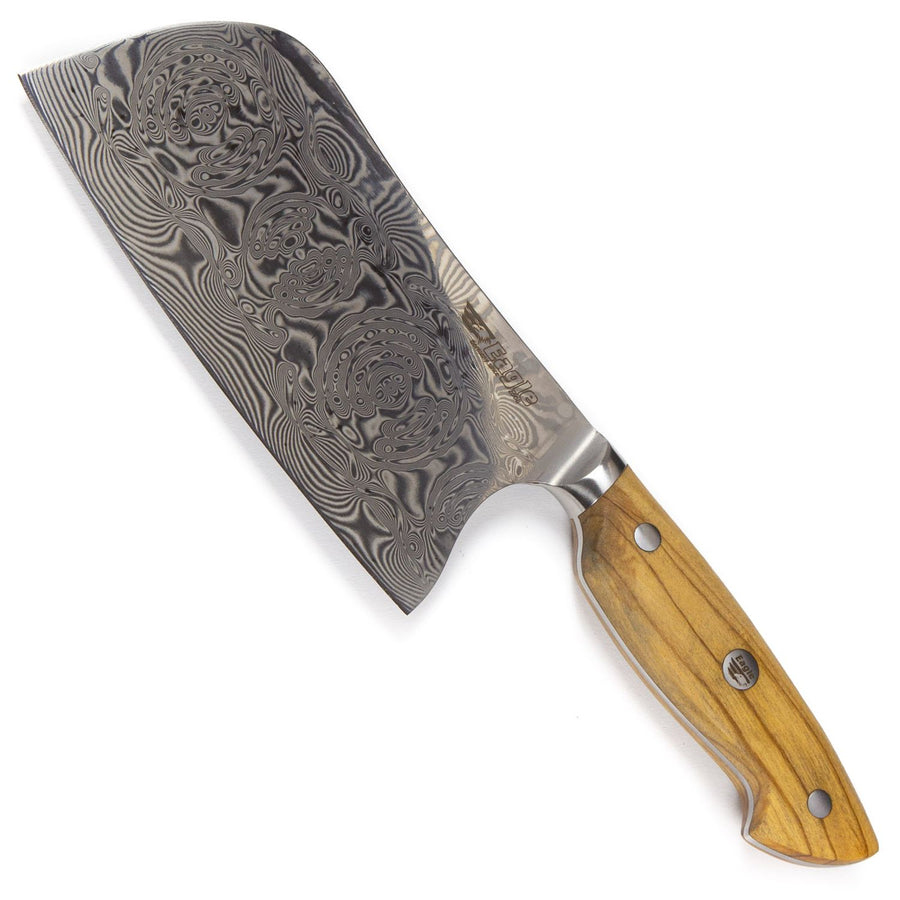 Eagle Pro U-Grip - Chinesisches Kochmesser 16 cm Klingenlänge - Voll-Damaststahl 108 Lagen / Heftschalen: Olivenholz aus Süditalien