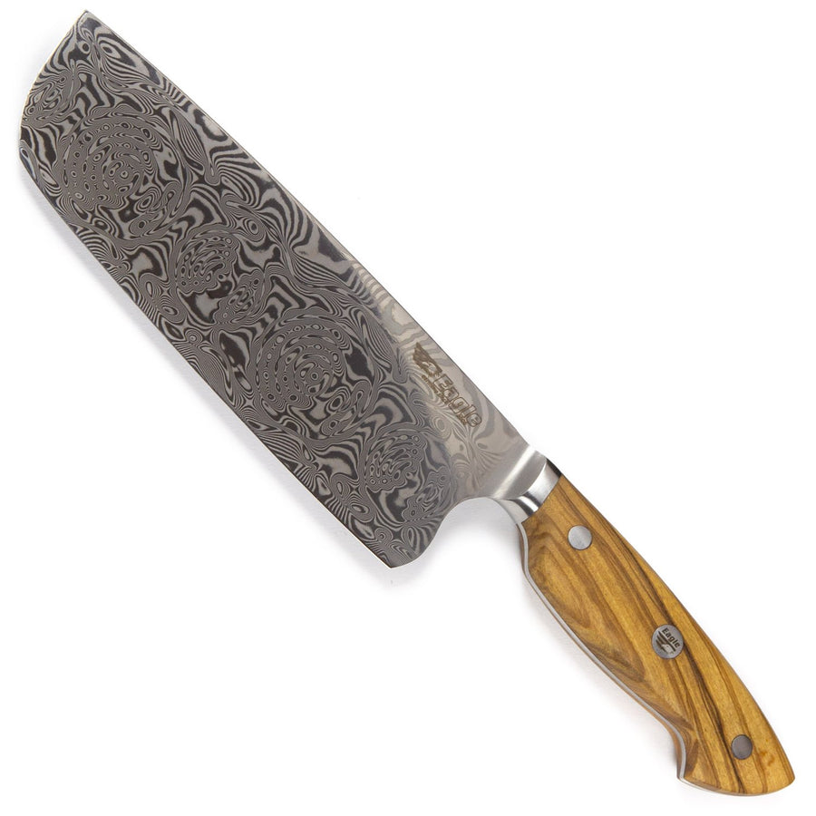 Eagle Pro U-Grip - Nakiri-Messer 18 cm Klingenlänge - Voll-Damaststahl 108 Lagen / Heftschalen: Olivenholz aus Süditalien