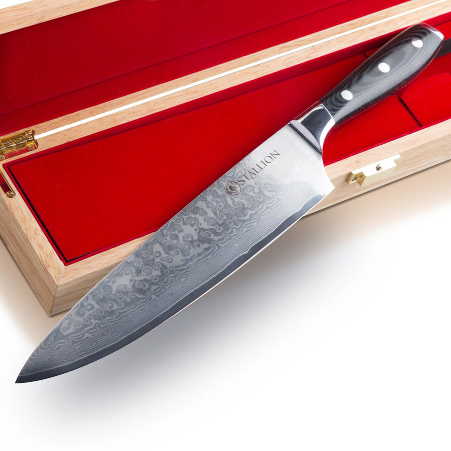 Stallion Damastmesser Wave Großes Chefmesser - Messer mit 22cm Klinge