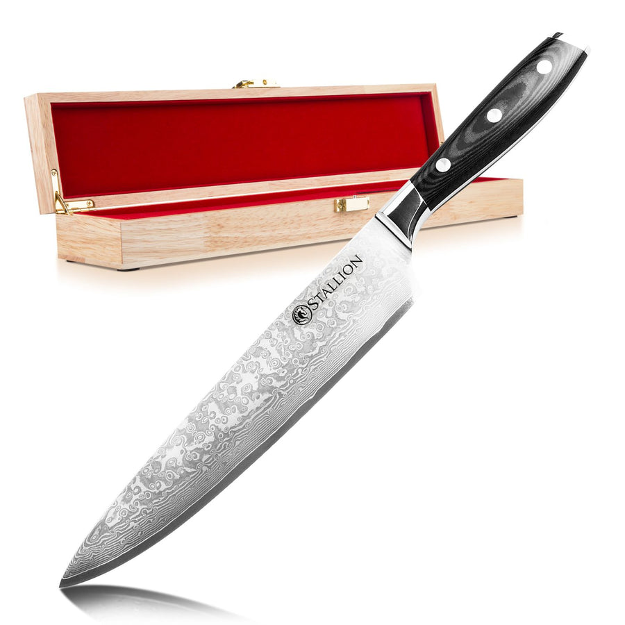 Stallion Damastmesser Wave Großes Chefmesser - Messer mit 22cm Klinge