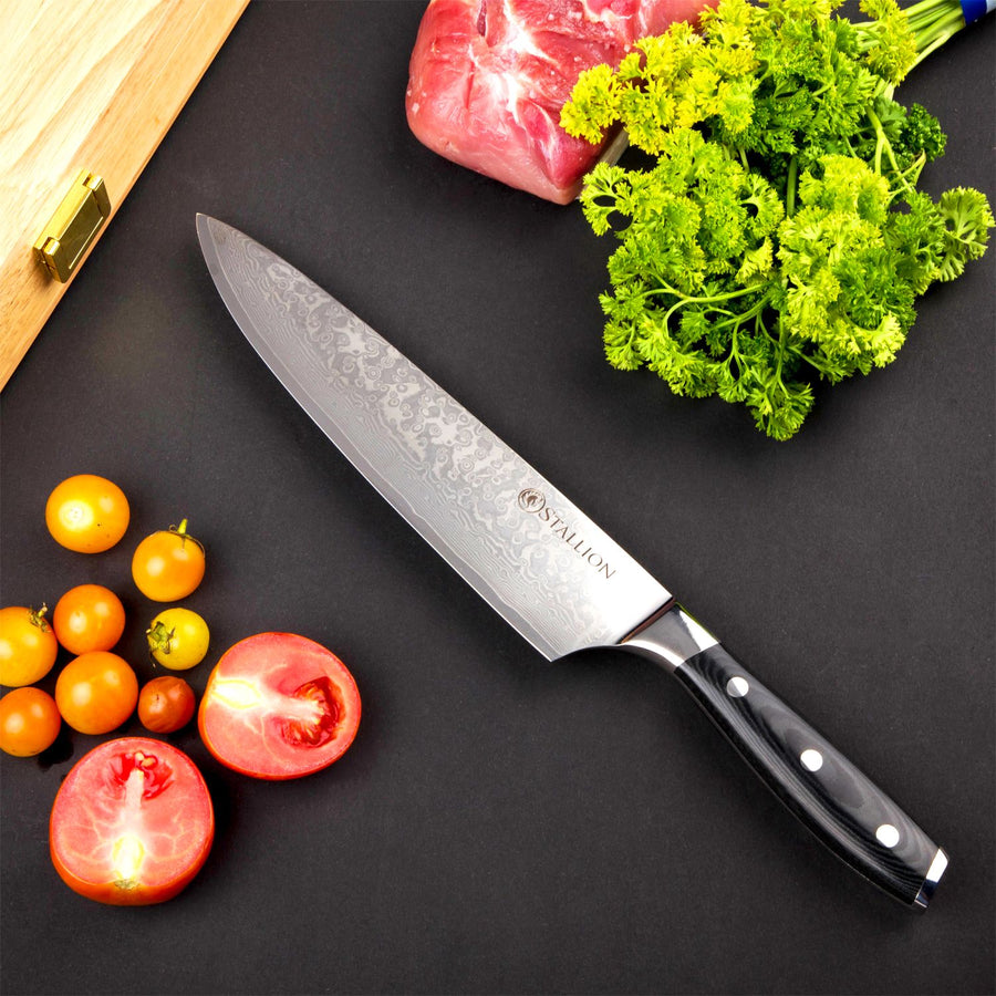 Stallion Damastmesser Wave Großes Chefmesser - Messer mit 22cm Klinge