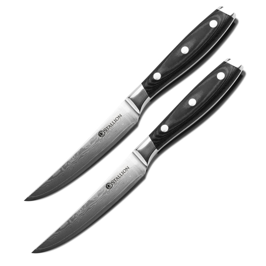 Stallion Damastmesser Wave Zwei Steakmesser - Messer aus Damaststahl in Edler Geschenkbox